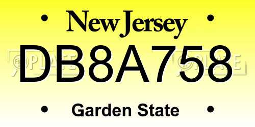 DB8A758 New Jersey License Plate