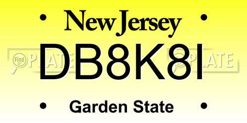 DB8K8I New Jersey License Plate