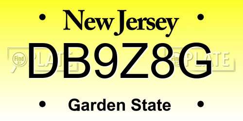 DB9Z8G New Jersey License Plate
