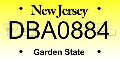 DBA0884 New Jersey License Plate