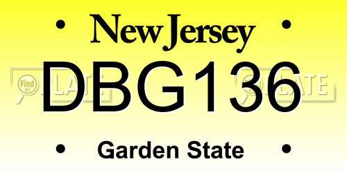 DBG136 New Jersey License Plate