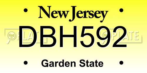DBH592 New Jersey License Plate