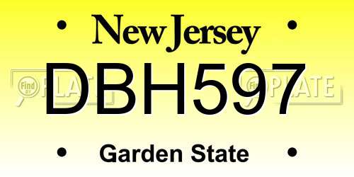 DBH597 New Jersey License Plate
