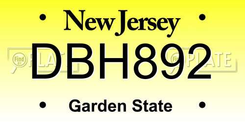 DBH892 New Jersey License Plate