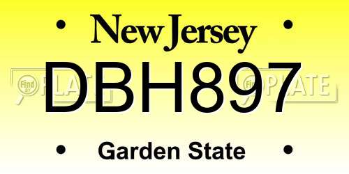 DBH897 New Jersey License Plate