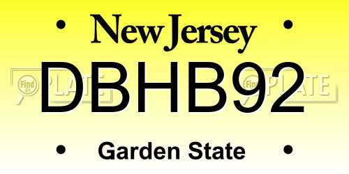 DBHB92 New Jersey License Plate