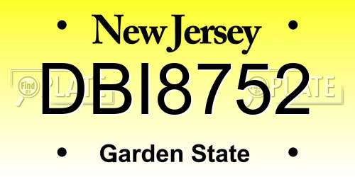 DBI8752 New Jersey License Plate