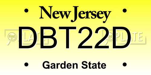 DBT22D New Jersey License Plate