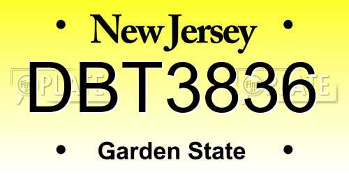 DBT3836 New Jersey License Plate