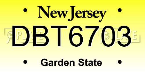 DBT6703 New Jersey License Plate