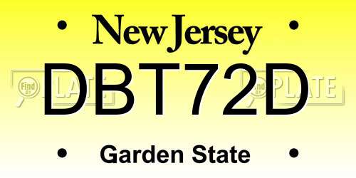 DBT72D New Jersey License Plate