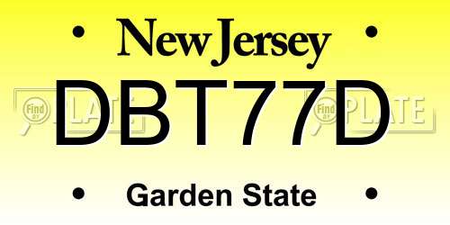 DBT77D New Jersey License Plate