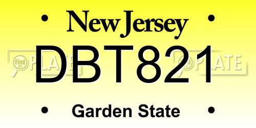 DBT821 New Jersey License Plate