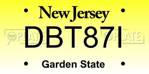 DBT87I New Jersey License Plate