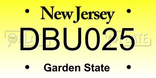 DBU025 New Jersey License Plate