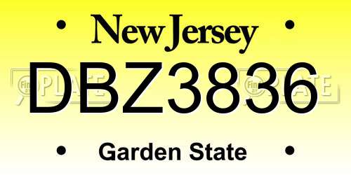 DBZ3836 New Jersey License Plate
