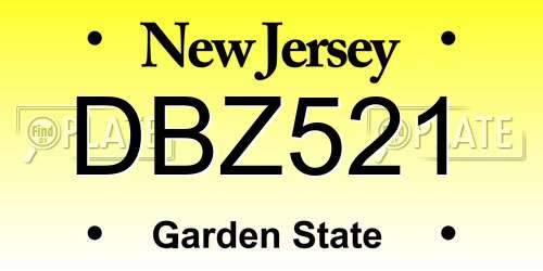DBZ521 New Jersey License Plate