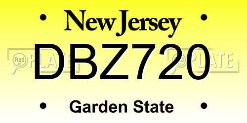 DBZ720 New Jersey License Plate