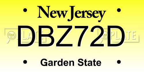 DBZ72D New Jersey License Plate