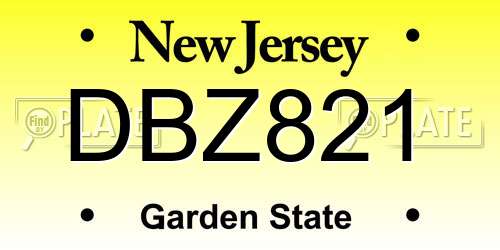 DBZ821 New Jersey License Plate