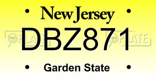 DBZ871 New Jersey License Plate