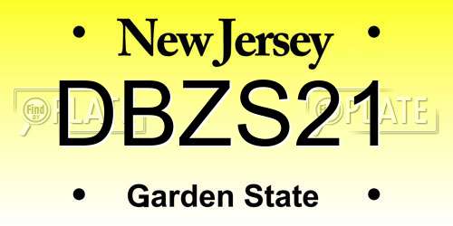 DBZS21 New Jersey License Plate