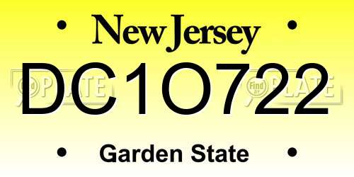 DC1O722 New Jersey License Plate