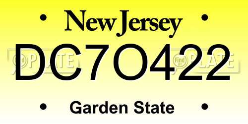 DC7O422 New Jersey License Plate