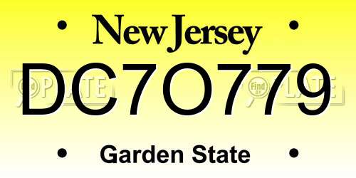 DC7O779 New Jersey License Plate
