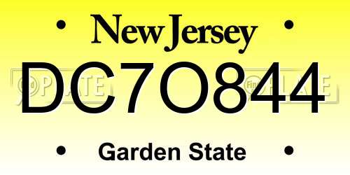 DC7O844 New Jersey License Plate