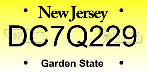 DC7Q229 New Jersey License Plate