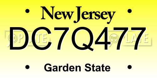 DC7Q477 New Jersey License Plate
