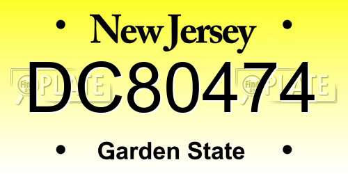 DC80474 New Jersey License Plate