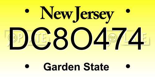 DC8O474 New Jersey License Plate