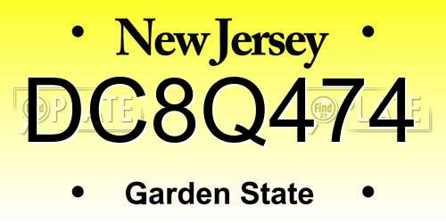 DC8Q474 New Jersey License Plate