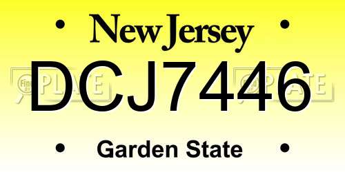 DCJ7446 New Jersey License Plate