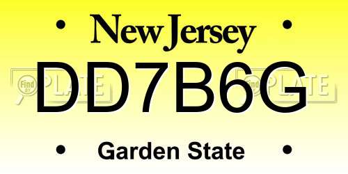 DD7B6G New Jersey License Plate