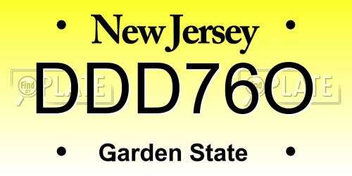 DDD76O New Jersey License Plate