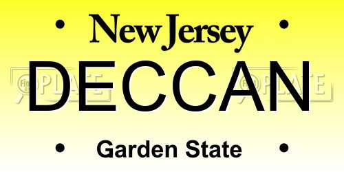 DECCAN New Jersey License Plate