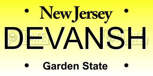 DEVANSH New Jersey License Plate