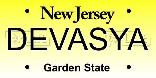 DEVASYA New Jersey License Plate