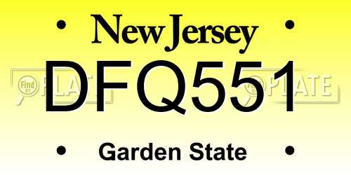 DFQ551 New Jersey License Plate