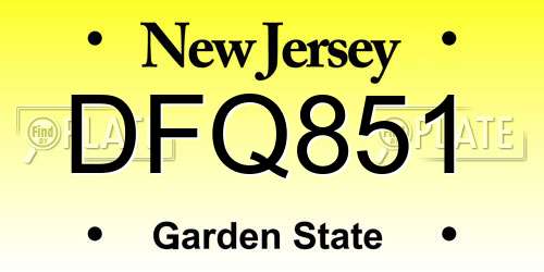 DFQ851 New Jersey License Plate