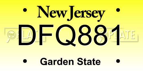 DFQ881 New Jersey License Plate