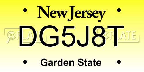 DG5J8T New Jersey License Plate