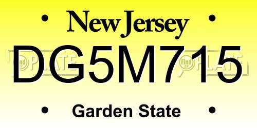 DG5M715 New Jersey License Plate