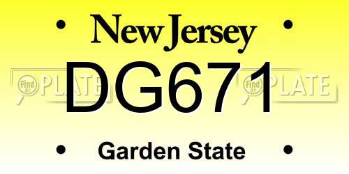 DG671 New Jersey License Plate