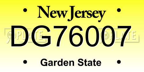 DG76007 New Jersey License Plate
