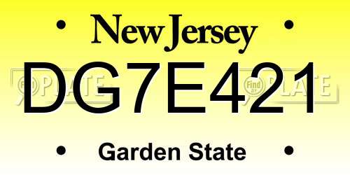 DG7E421 New Jersey License Plate