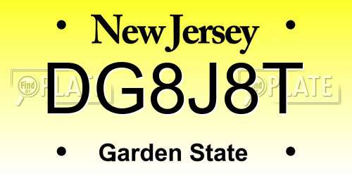 DG8J8T New Jersey License Plate